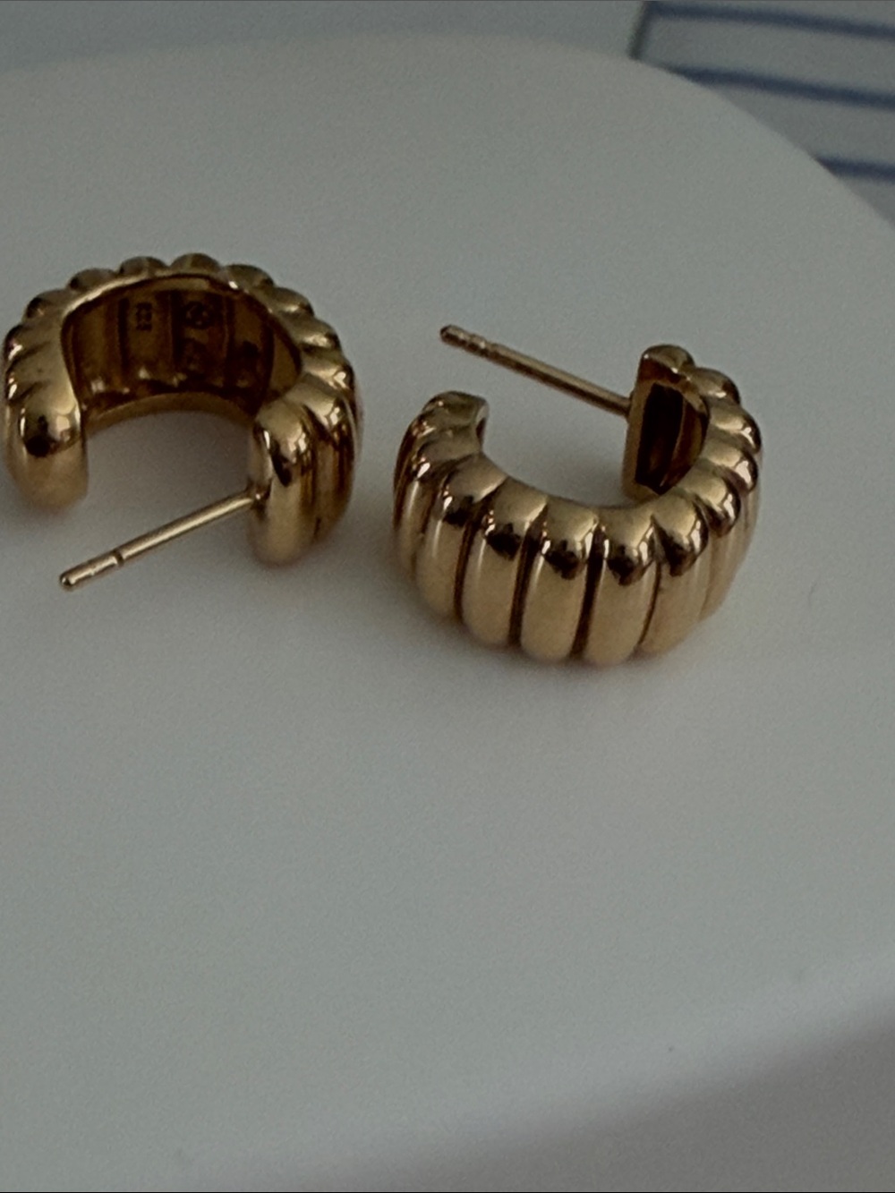 Gold Ribbed Hoop Stud Earrings